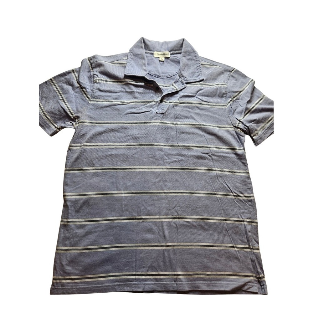 Calvin Klein Mens Lilac Striped Short Sleeve Cotton Polo Shirt Large